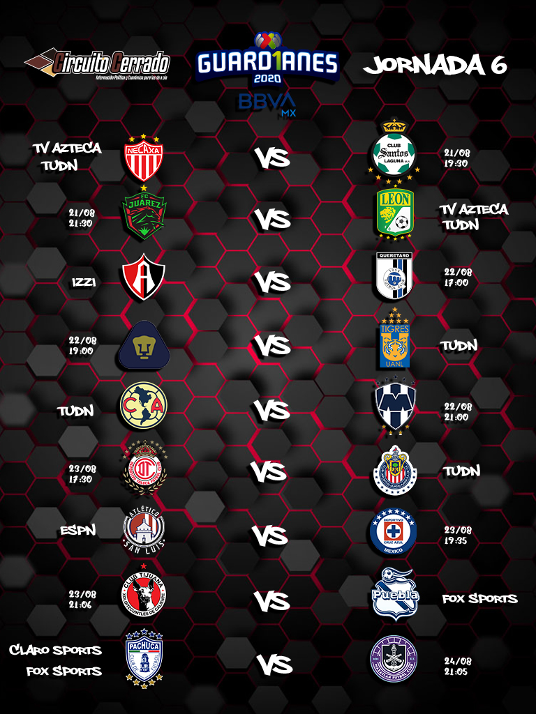 Los juegos de la jornada seis del futbol mexicano para este sábado